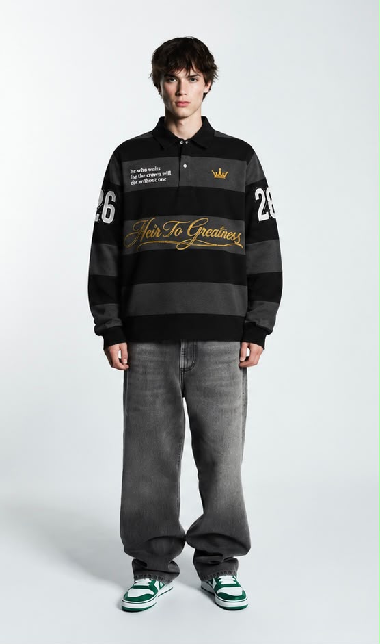 The Heir Rugby Polo: Black & Charcoal