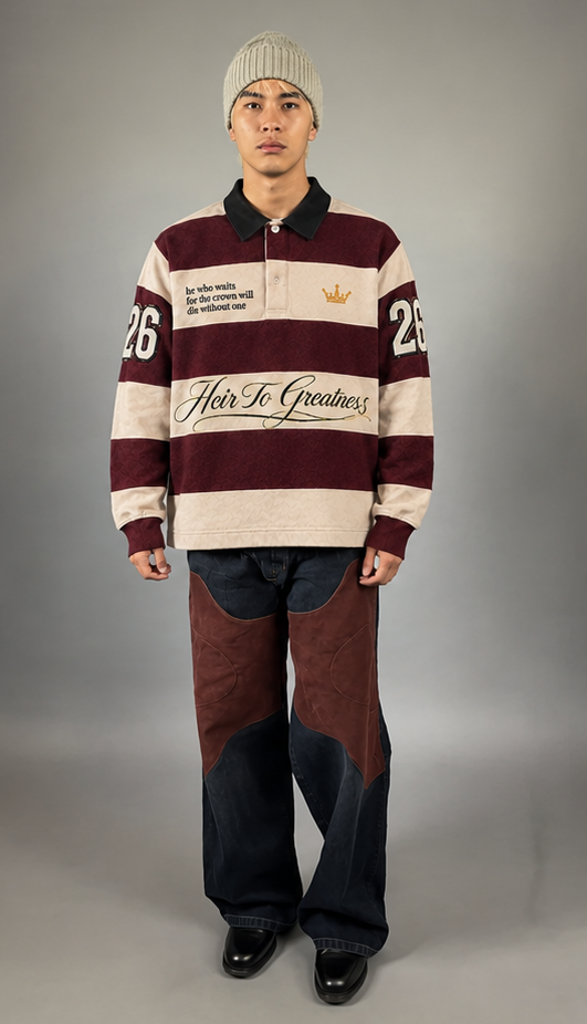 The Heir Rugby Polo: Burgundy & Cream